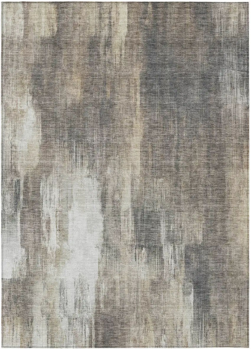 Taupe and Gray Abstract Washable Non Skid Indoor Outdoor Area Rug Photo 2