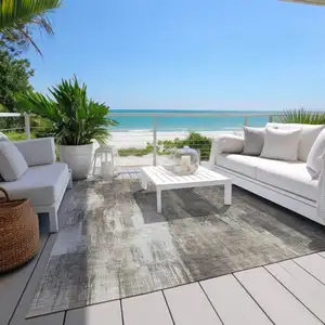 Photo of Taupe and Gray Abstract Washable Non Skid Indoor Outdoor Area Rug