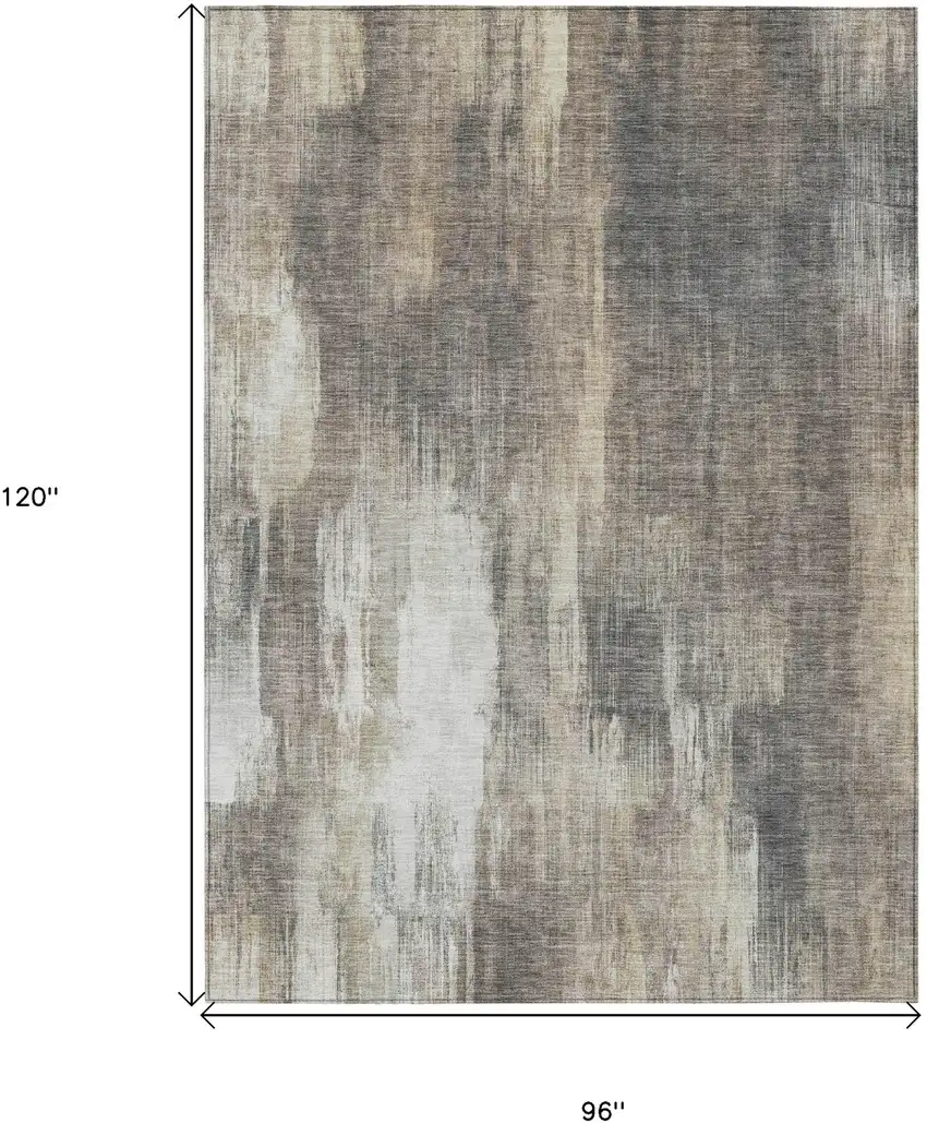 Taupe and Gray Abstract Washable Non Skid Indoor Outdoor Area Rug Photo 3