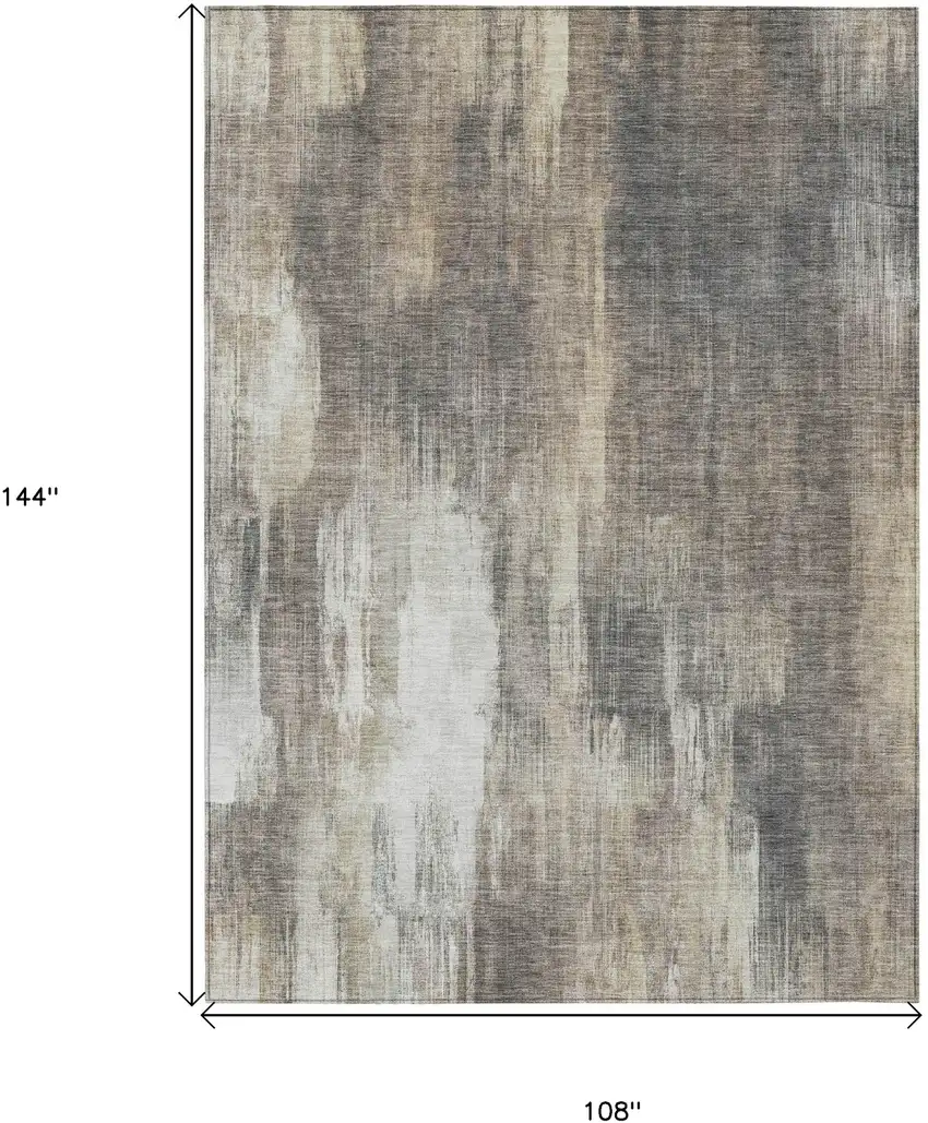 Taupe and Gray Abstract Washable Non Skid Indoor Outdoor Area Rug Photo 3