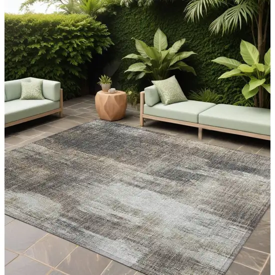 Taupe And Gray Abstract Washable Indoor Outdoor Area Rug Photo 1