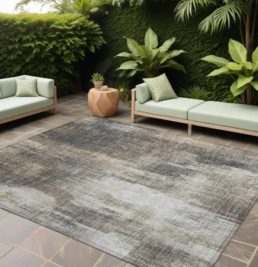 Taupe And Gray Abstract Washable Indoor Outdoor Area Rug Photo 1