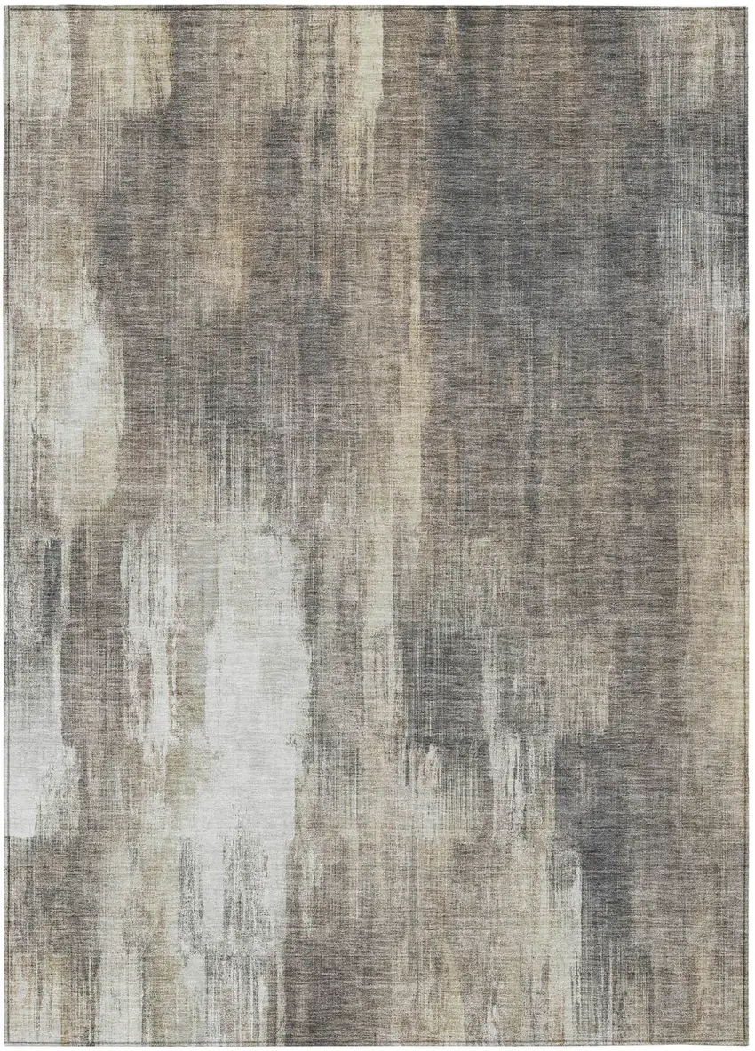 Taupe and Gray Abstract Washable Non Skid Indoor Outdoor Area Rug Photo 2