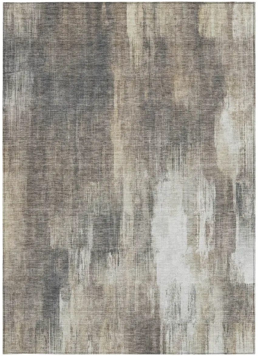 Taupe and Gray Abstract Washable Non Skid Indoor Outdoor Area Rug Photo 4