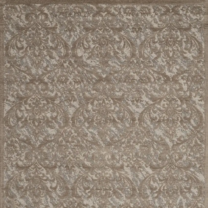 Taupe and Gray Damask Distressed Area Rug Photo 6