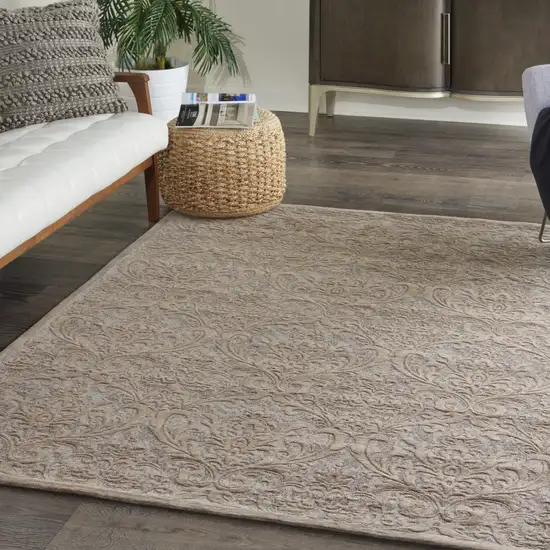 Taupe and Gray Damask Distressed Area Rug Photo 8