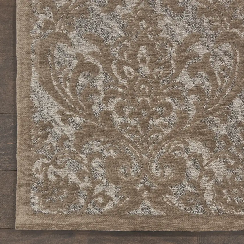Taupe and Gray Damask Distressed Area Rug Photo 4