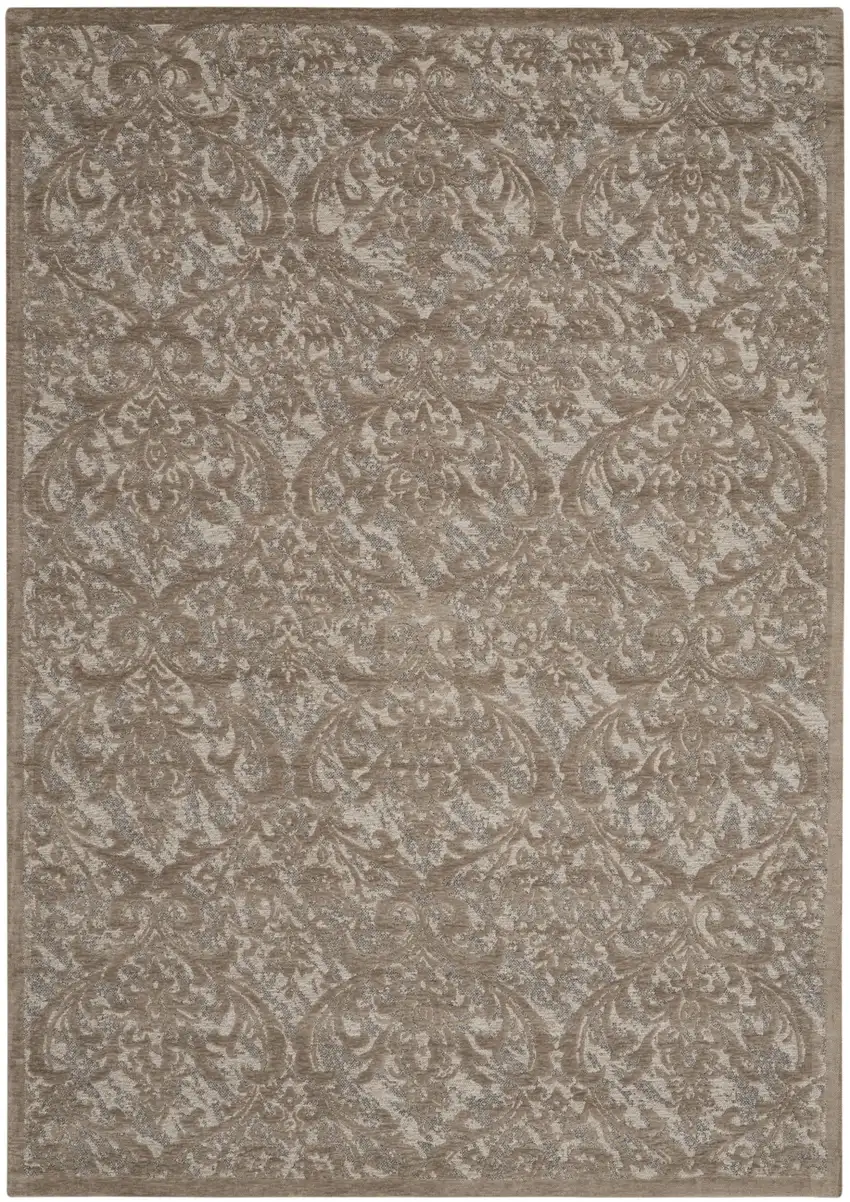 Taupe and Gray Damask Distressed Area Rug Photo 2