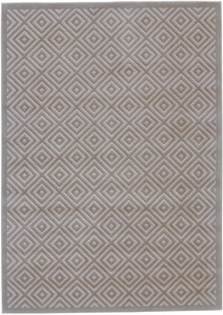 Taupe and Gray Geometric Power Loom Area Rug Photo 2