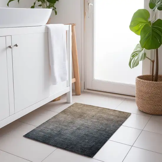 Taupe and Gray Ombre Washable Non Skid Indoor Outdoor Area Rug Photo 8