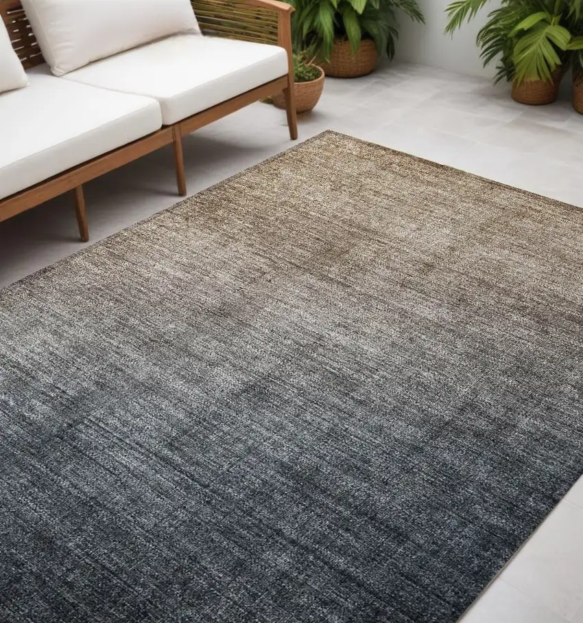 Taupe and Gray Ombre Washable Non Skid Indoor Outdoor Area Rug Photo 1