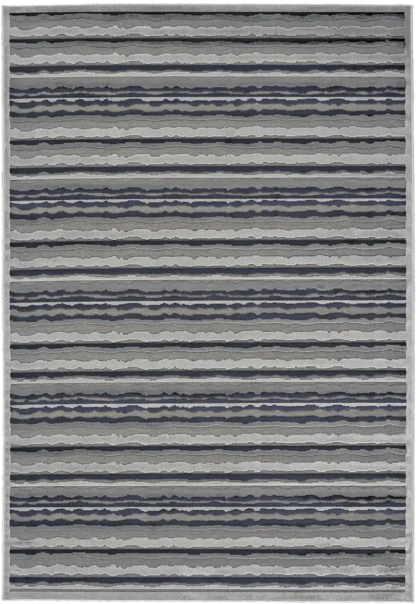 Taupe and Gray Striped Power Loom Area Rug Photo 4