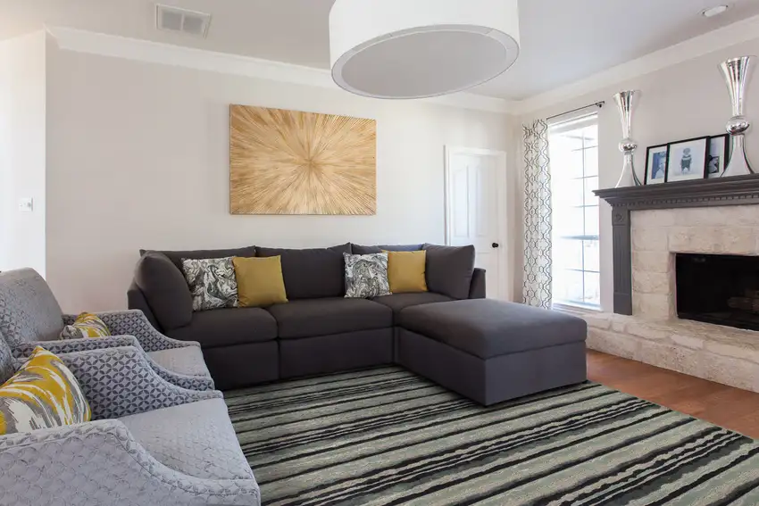 Taupe and Gray Striped Power Loom Area Rug Photo 8