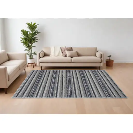 Taupe and Gray Striped Power Loom Area Rug Photo 1
