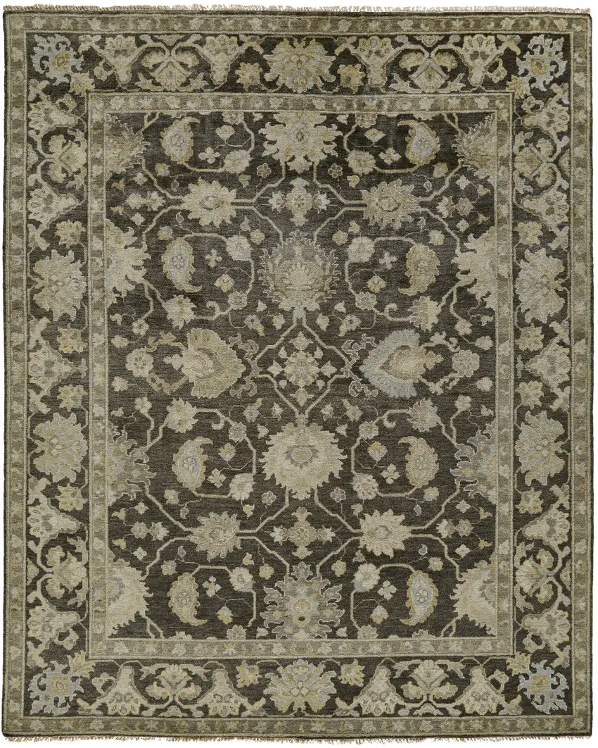 Taupe and Gray Wool Floral Hand Knotted Area Rug Photo 4