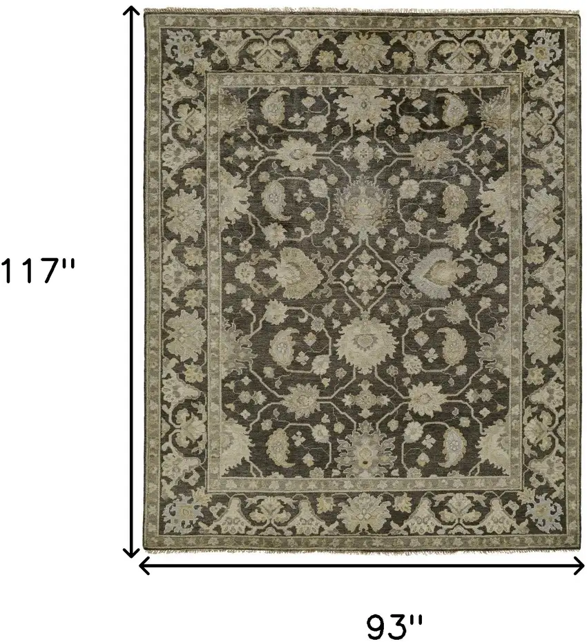Taupe and Gray Wool Floral Hand Knotted Area Rug Photo 3