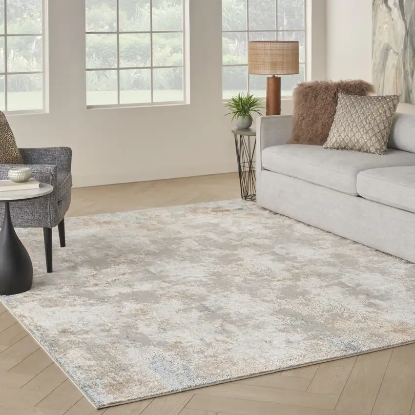 Taupe and Ivory Abstract Distressed Non Skid Area Rug Photo 4
