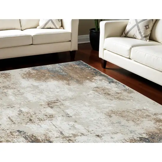 Taupe and Ivory Abstract Distressed Non Skid Area Rug Photo 1