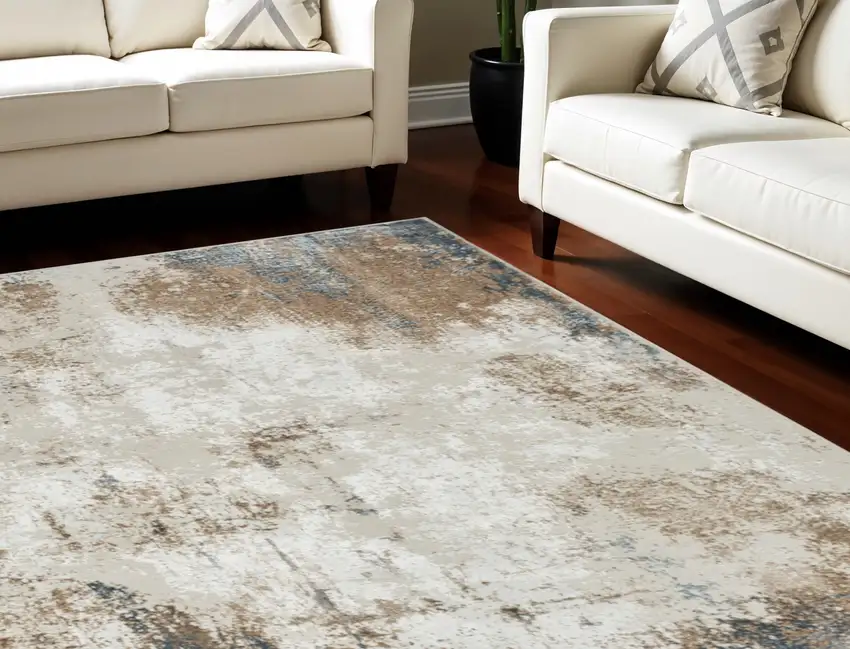 Taupe and Ivory Abstract Distressed Non Skid Area Rug Photo 1