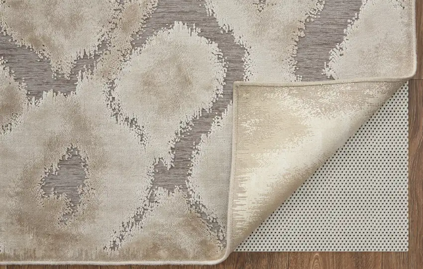 Taupe and Ivory Abstract Power Loom Worn Faded Area Rug Photo 7
