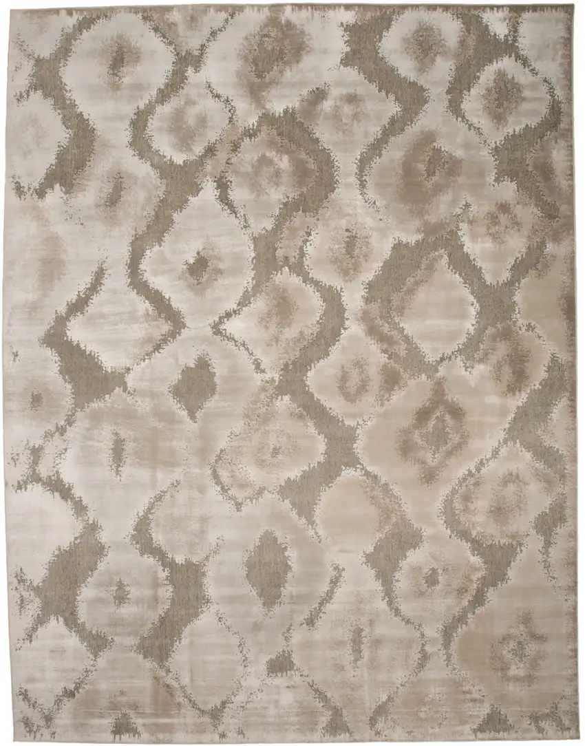 Taupe and Ivory Abstract Power Loom Worn Faded Area Rug Photo 5