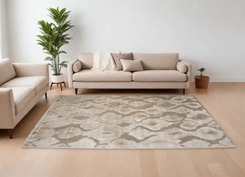 Taupe and Ivory Abstract Power Loom Worn Faded Area Rug Photo 1