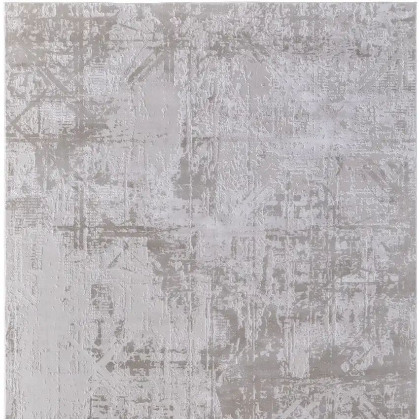 Taupe and Ivory Abstract Power Loom Worn Faded Area Rug Photo 2