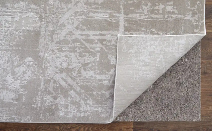 Taupe and Ivory Abstract Power Loom Worn Faded Area Rug Photo 5