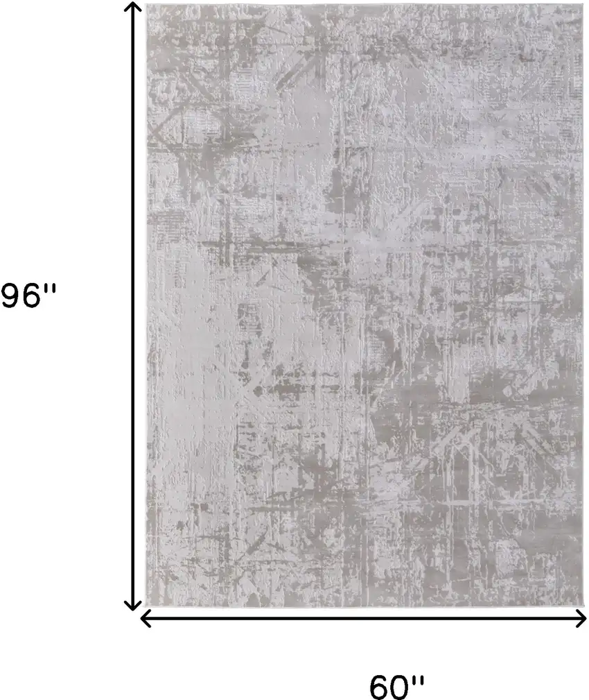 Taupe and Ivory Abstract Power Loom Worn Faded Area Rug Photo 8