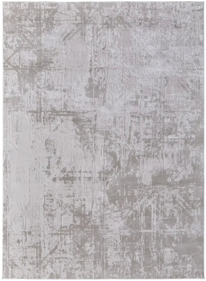 Taupe and Ivory Abstract Power Loom Worn Faded Area Rug Photo 2