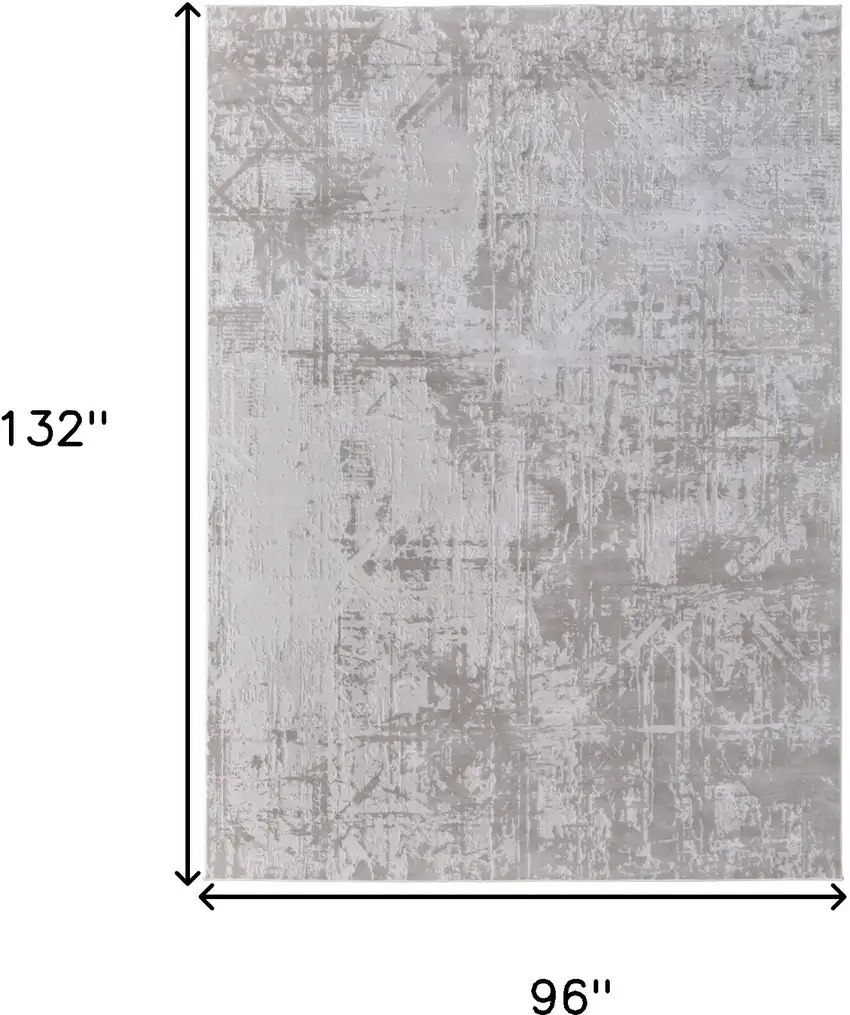 Taupe and Ivory Abstract Power Loom Worn Faded Area Rug Photo 3