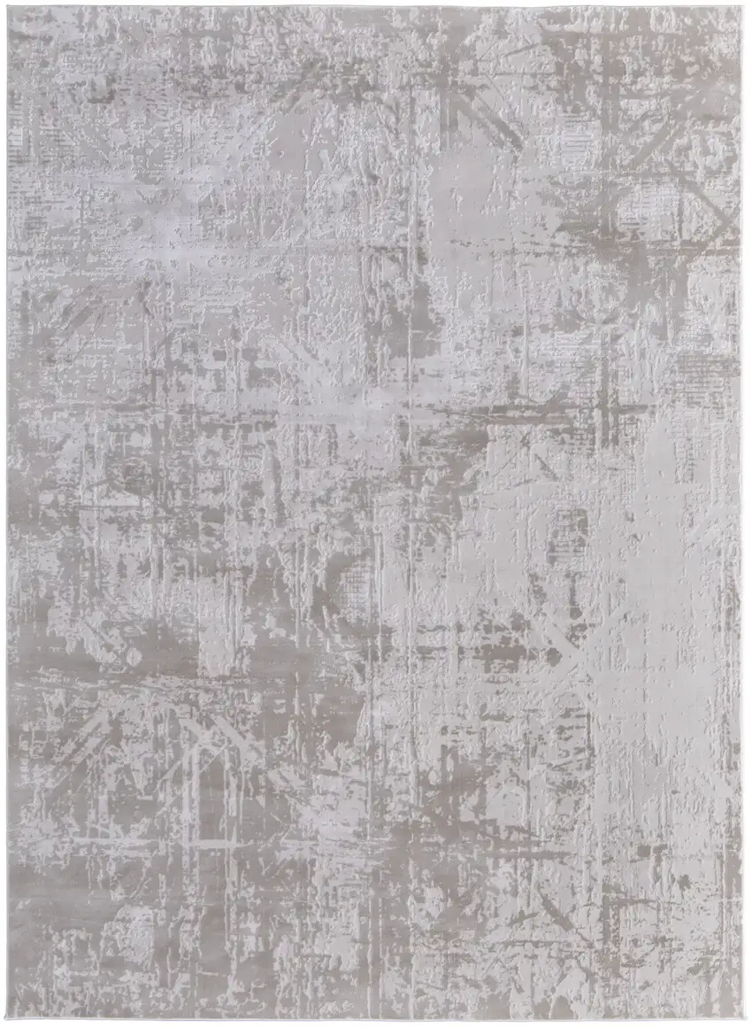 Taupe and Ivory Abstract Power Loom Worn Faded Area Rug Photo 3