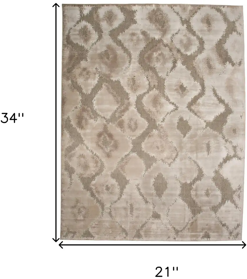 Taupe and Ivory Abstract Power Loom Worn Faded Area Rug Photo 3