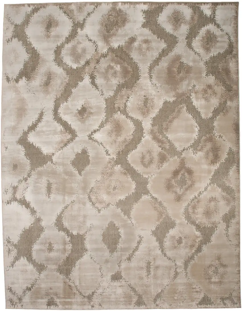 Taupe and Ivory Abstract Power Loom Worn Faded Area Rug Photo 2
