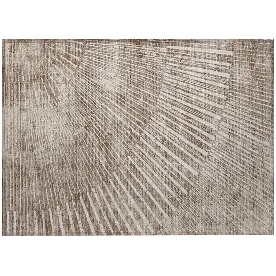 Taupe and Ivory Abstract Washable Non Skid Indoor Outdoor Area Rug Photo 4