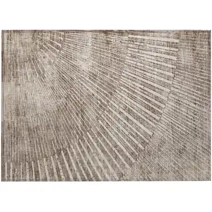 Photo of Taupe and Ivory Abstract Washable Non Skid Indoor Outdoor Area Rug
