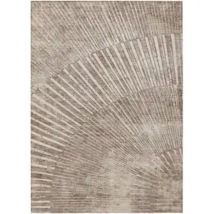 Photo of Taupe and Ivory Abstract Washable Non Skid Indoor Outdoor Area Rug