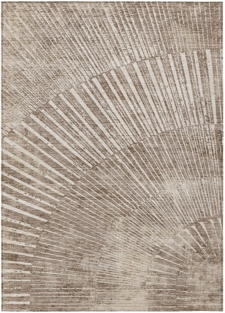 Taupe and Ivory Abstract Washable Non Skid Indoor Outdoor Area Rug Photo 2