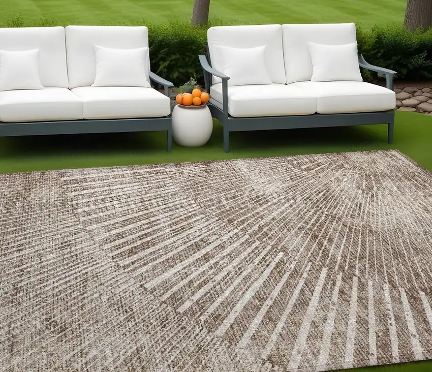 Taupe and Ivory Abstract Washable Non Skid Indoor Outdoor Area Rug Photo 1