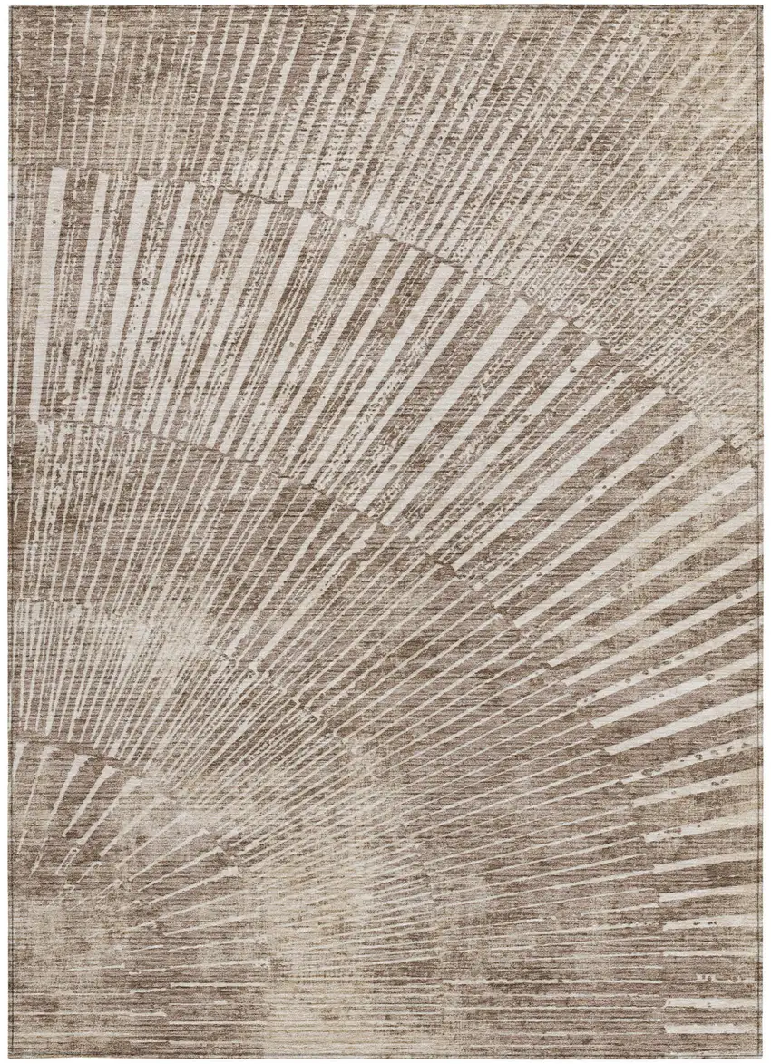 Taupe and Ivory Abstract Washable Non Skid Indoor Outdoor Area Rug Photo 4