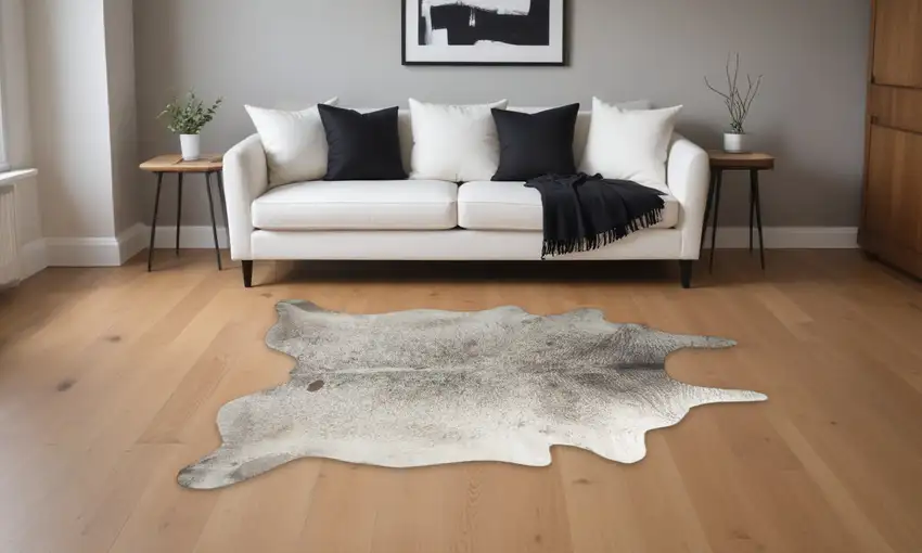 Taupe and Ivory Cowhide Hand Knotted Area Rug Photo 1