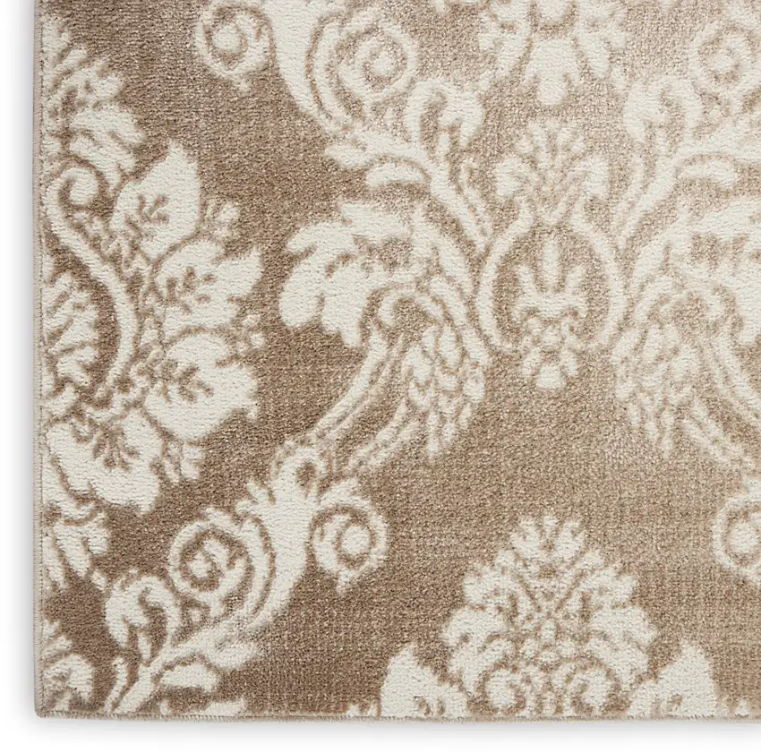Taupe and Ivory Damask Distressed Non Skid Area Rug Photo 7