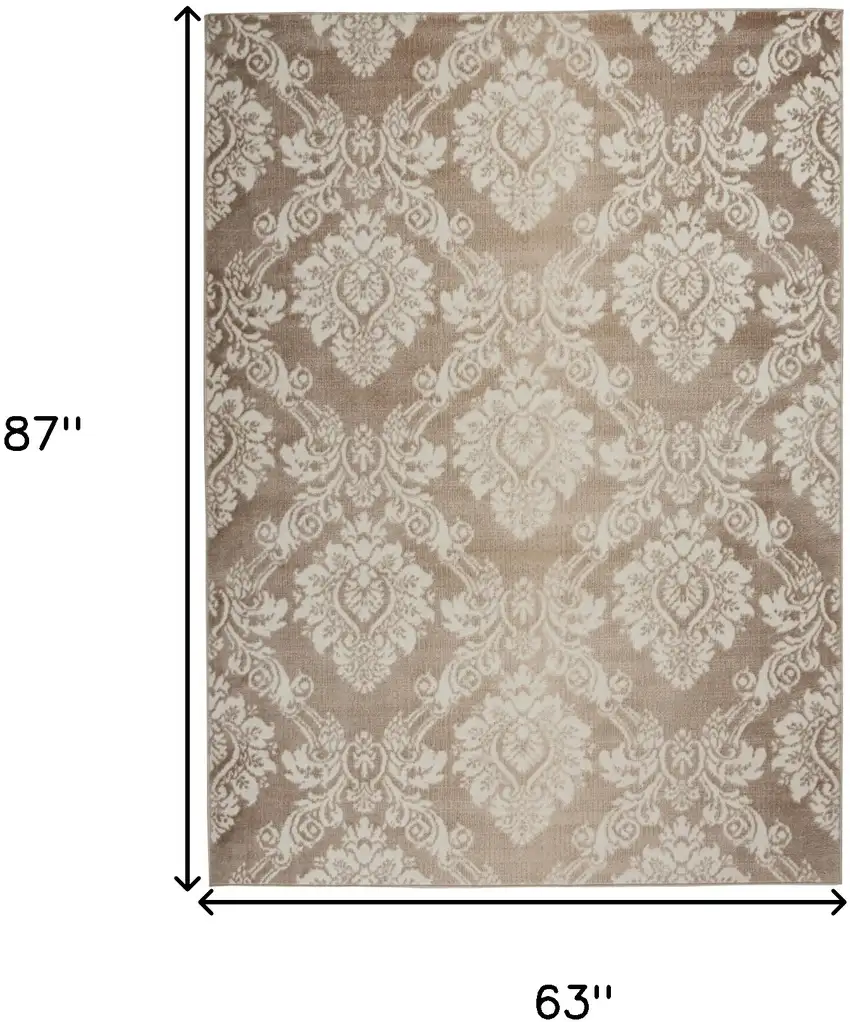 Taupe and Ivory Damask Distressed Non Skid Area Rug Photo 3