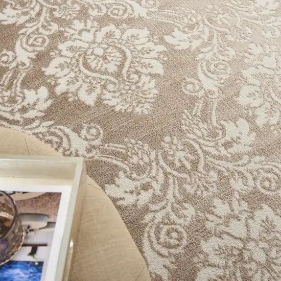 Taupe and Ivory Damask Distressed Non Skid Area Rug Photo 8