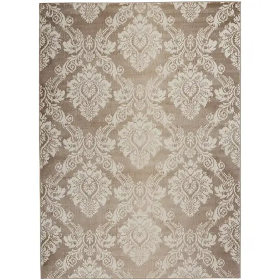 Taupe and Ivory Damask Distressed Non Skid Area Rug Photo 9