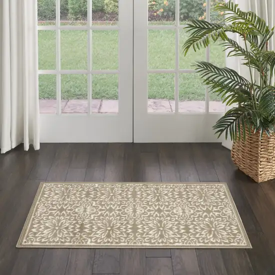 Taupe and Ivory Floral Area Rug Photo 3