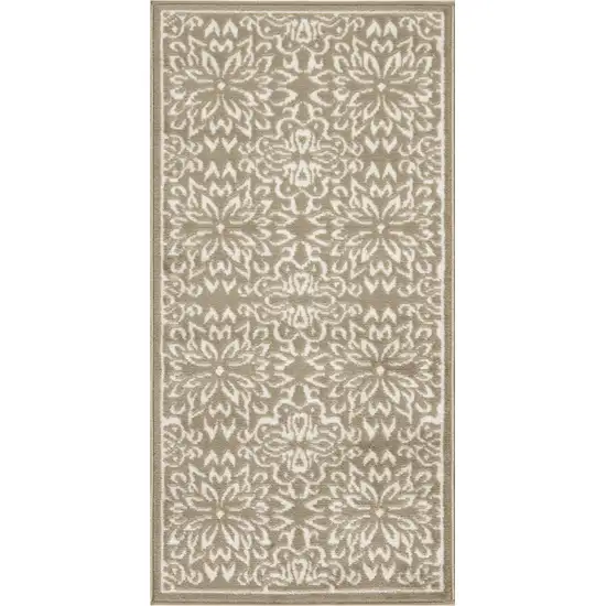 Taupe and Ivory Floral Area Rug Photo 1