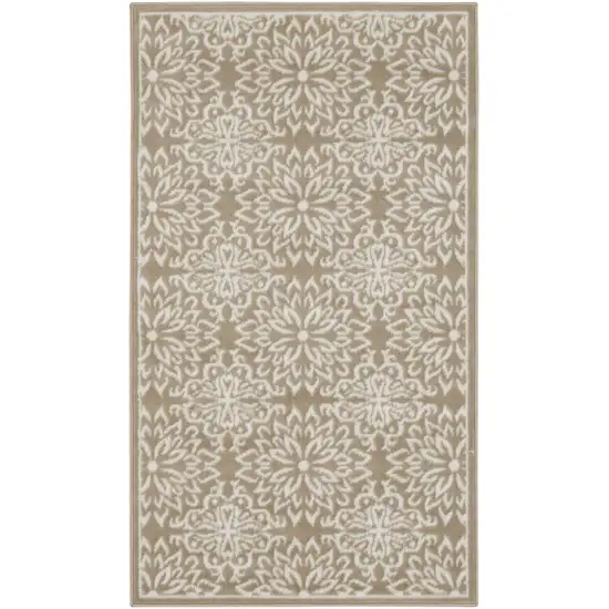 Taupe and Ivory Floral Area Rug Photo 1