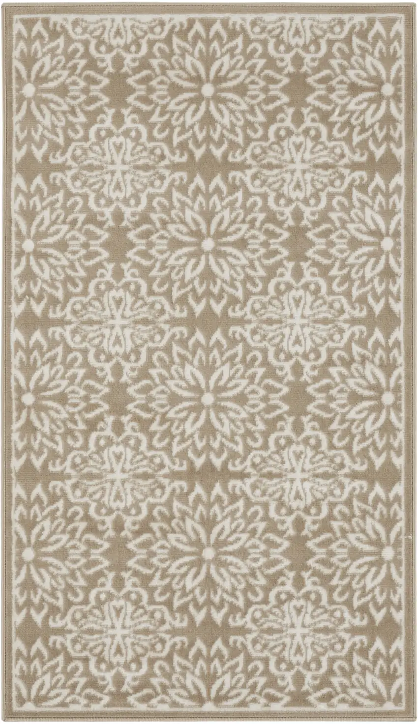 Taupe and Ivory Floral Area Rug Photo 1