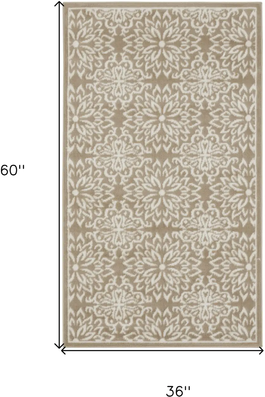 Taupe and Ivory Floral Area Rug Photo 3